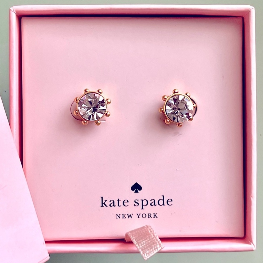 NWT Kate Spade Sunburst Design Sparkling 
Clear CZ Post Earrings w/Gold Accents